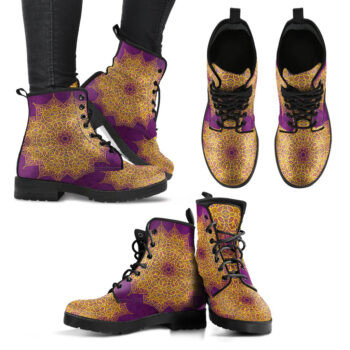 Handcrafted Gold And Purple Mandala Boots