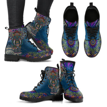 Rainbow Elephant Mandala Womens Leather Boots