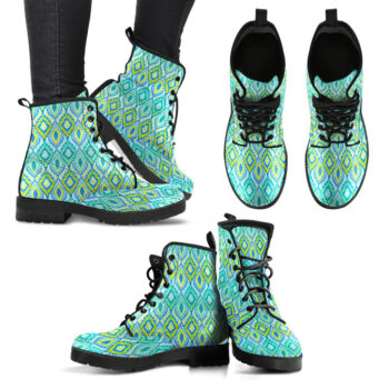 Handcrafted Boho Green Blue Pattern Boots