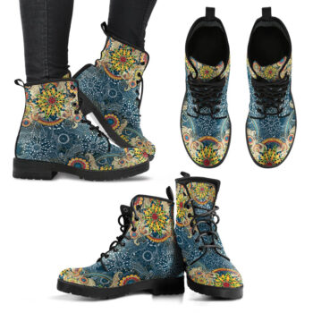Handcrafted Colorful Fractal Mandala Boots
