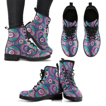Handcrafted Purple Ring Fractal Mandala Boots