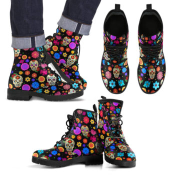 Sugar Skull Party Vegan Leather Boots For Men