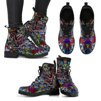 Sugar Skull Octopus Womens Handcrafted Premium Boots 1
