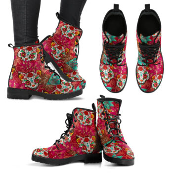 Sugar Skulls Cat Womens Leather Boots