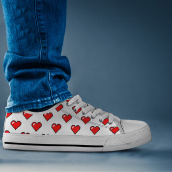 8 Bit Heart Shoes | Custom Low Tops Sneakers For Kids & Adults