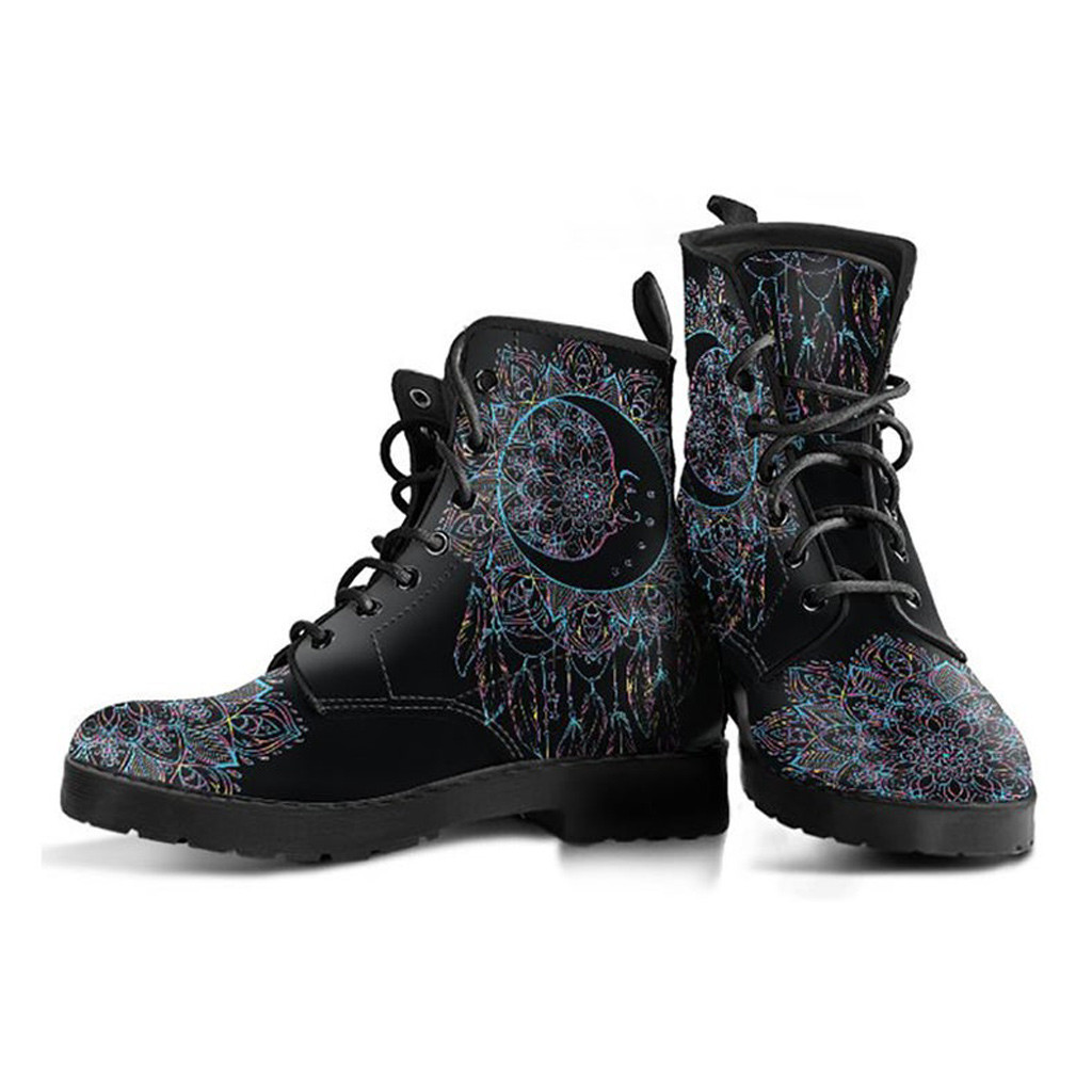 Black Moon Boots | Vegan Leather Lace Up Printed Boots For Women