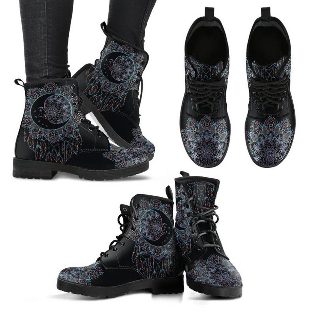 Black Moon Boots | Vegan Leather Lace Up Printed Boots For Women