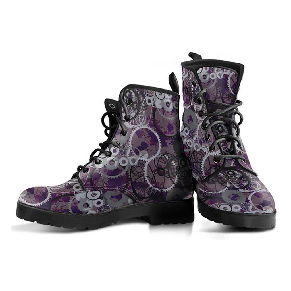 Gears Printed Boots | Vegan Leather Lace Up Printed Boots For Women