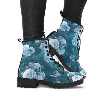 Blue Grey Printed Boots | Vegan Leather Lace Up Printed Boots For Women