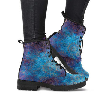 Grunge Leather Boots | Vegan Leather Lace Up Printed Boots For Women