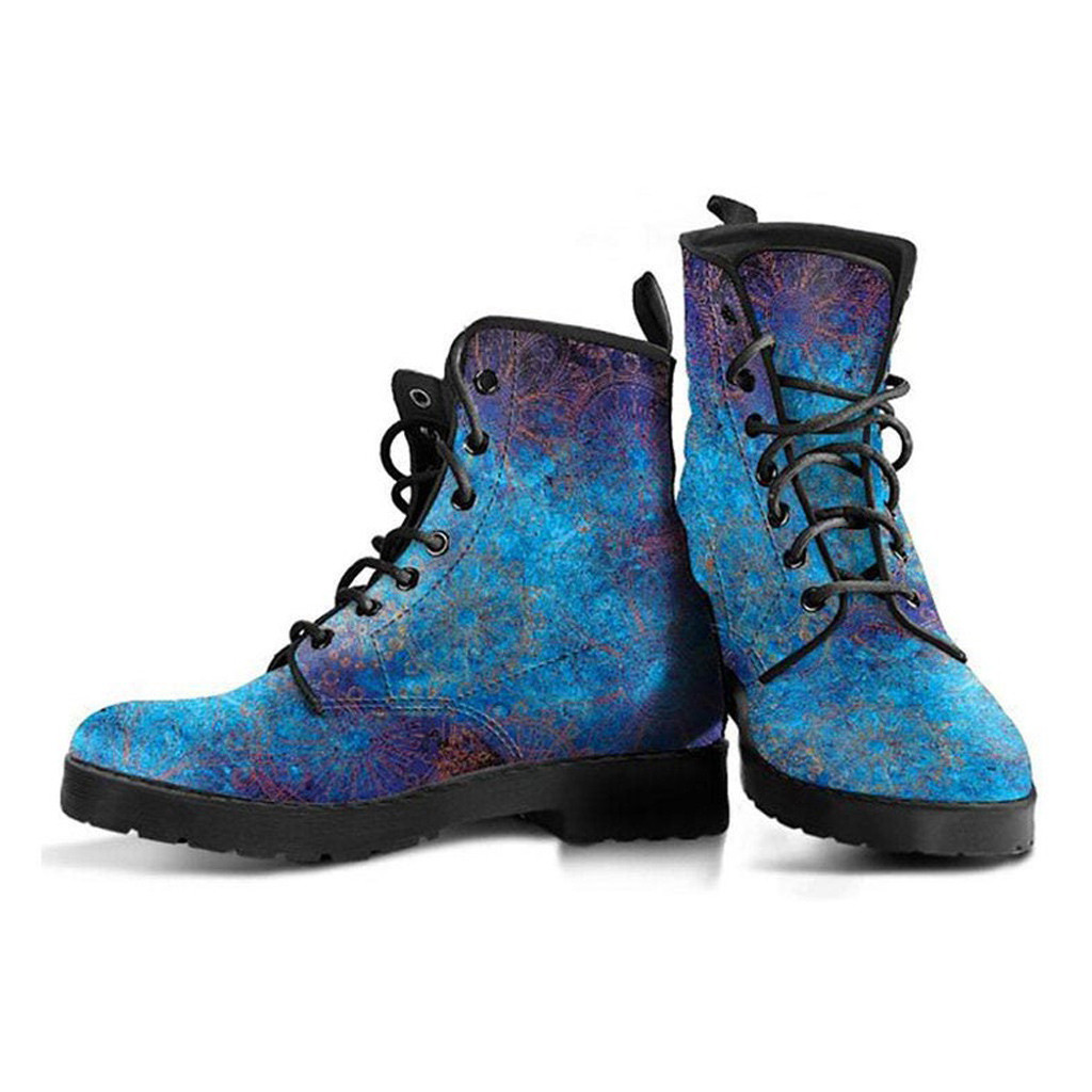 Grunge Leather Boots | Vegan Leather Lace Up Printed Boots For Women