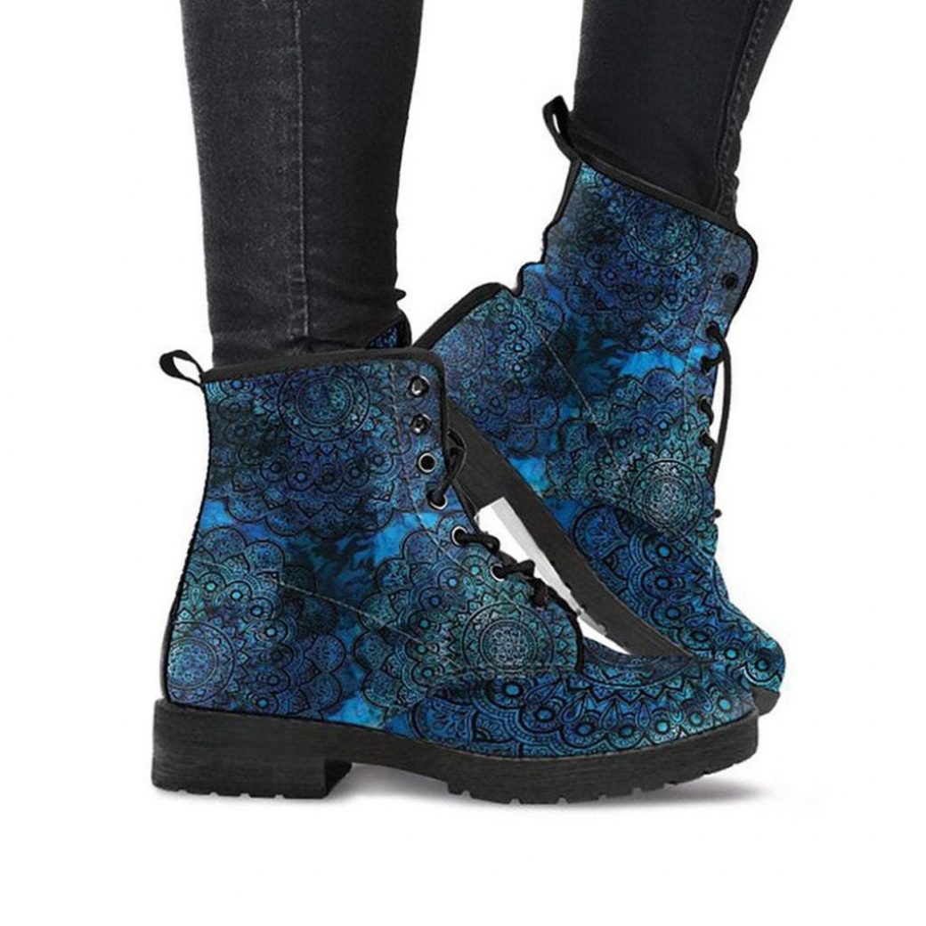 Cute Leather Boots | Vegan Leather Lace Up Printed Boots For Women