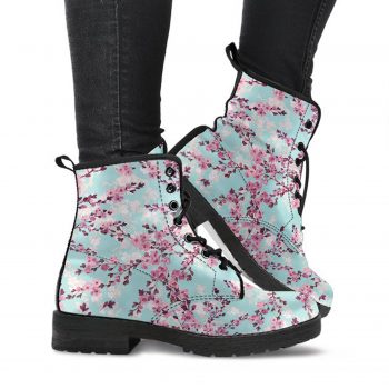 Cherry Blassom Sakura Tree Boots | Vegan Leather Lace Up Printed Boots For Women