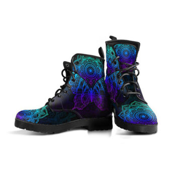 Blue Butterfly Boots | Vegan Leather Lace Up Printed Boots For Women