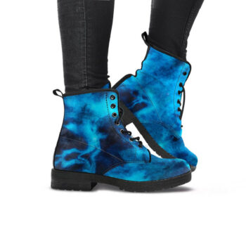 Abstract Blue Boots | Vegan Leather Lace Up Printed Boots For Women
