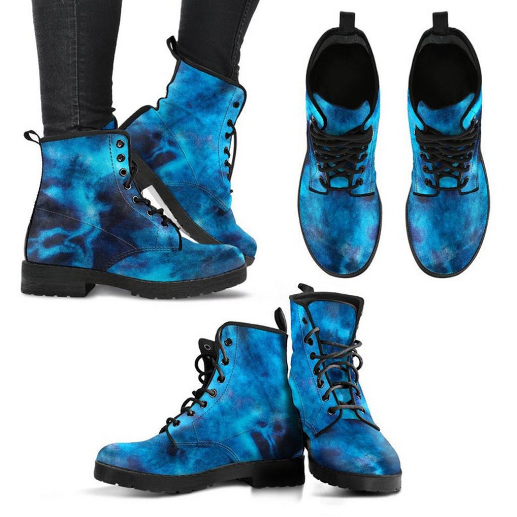 Abstract Blue Boots | Vegan Leather Lace Up Printed Boots For Women