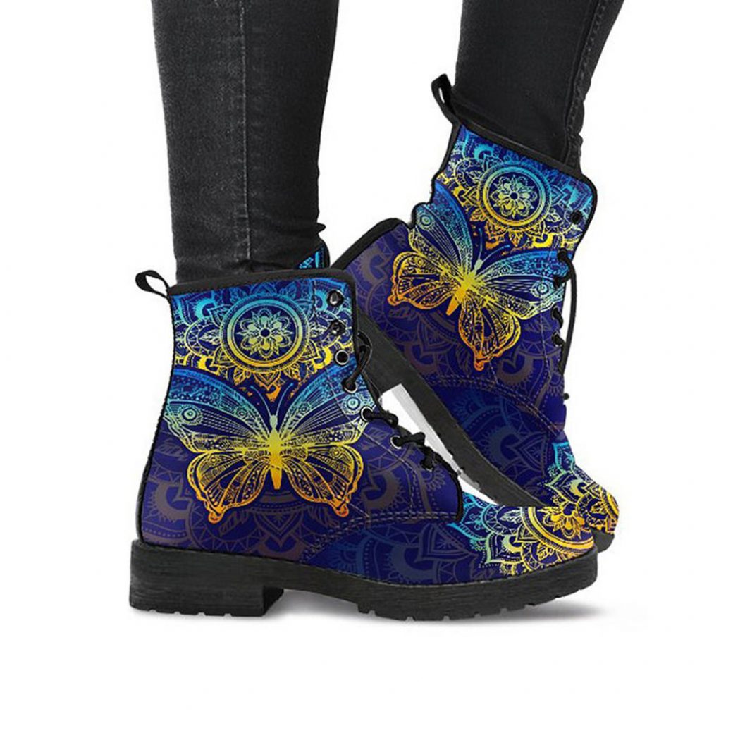 Colorful Butterfly Boots | Vegan Leather Lace Up Printed Boots For Women