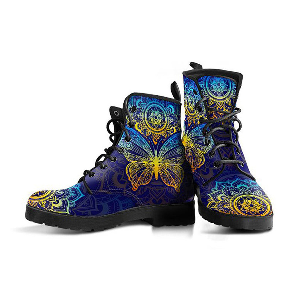 Colorful Butterfly Boots | Vegan Leather Lace Up Printed Boots For Women