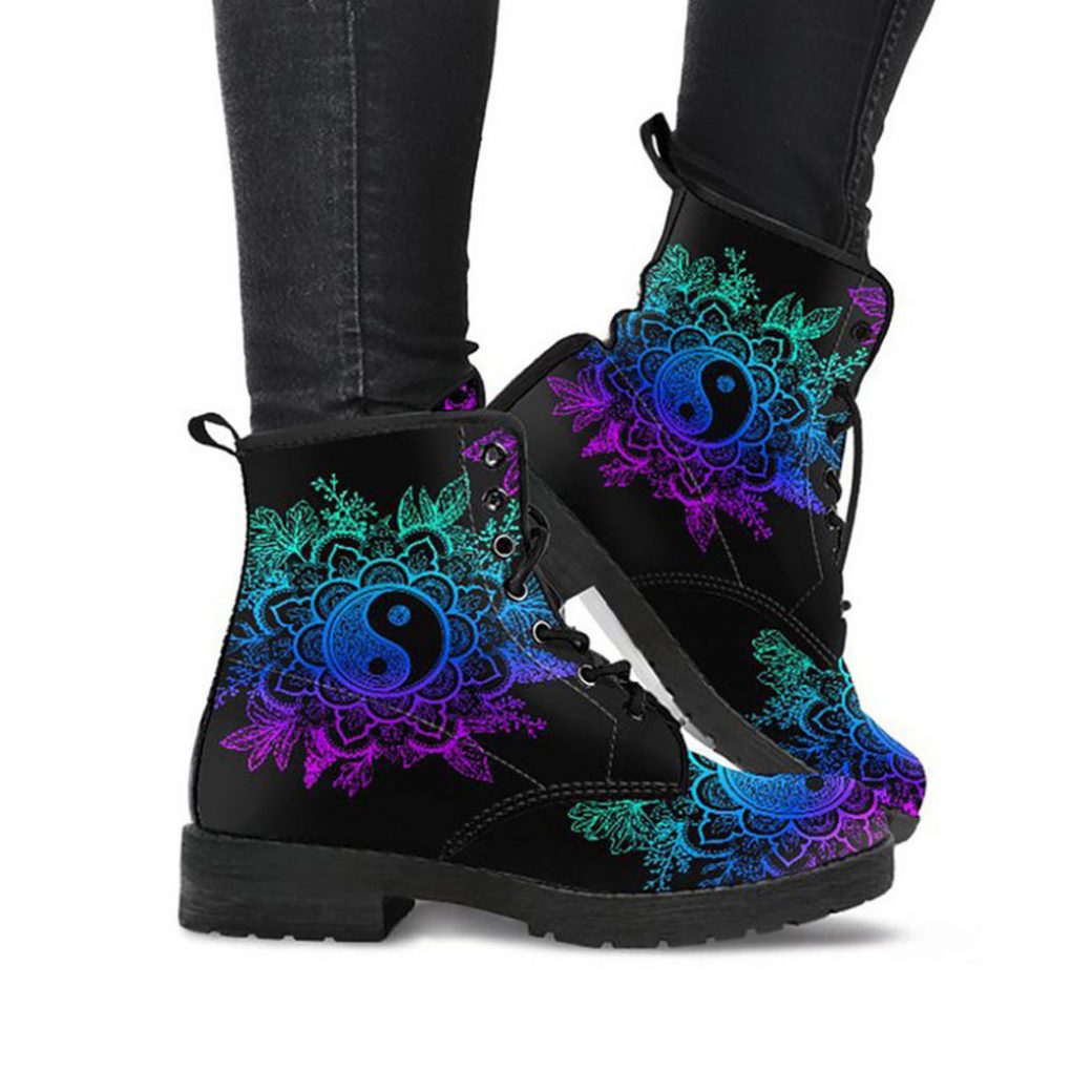 Ying Yang Printed Boots | Vegan Leather Lace Up Printed Boots For Women