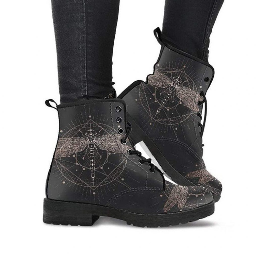 Unique Dragonfly Boots | Vegan Leather Lace Up Printed Boots For Women