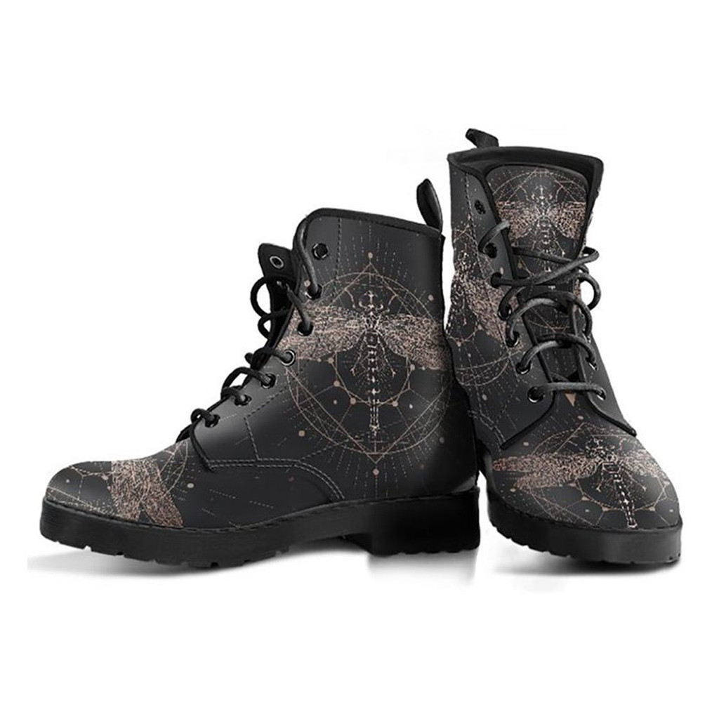 Unique Dragonfly Boots | Vegan Leather Lace Up Printed Boots For Women
