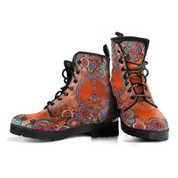Hippie Peace Boots | Vegan Leather Lace Up Printed Boots For Women