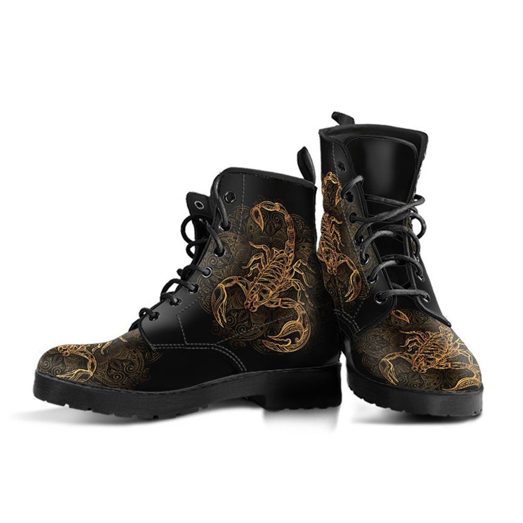 Brown Scorpion Boots | Vegan Leather Lace Up Printed Boots For Women