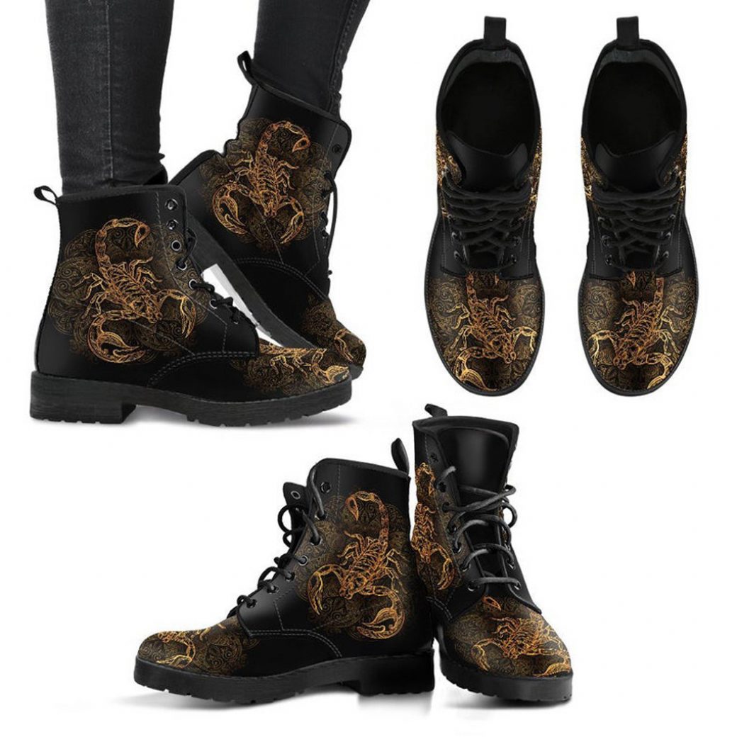 Brown Scorpion Boots | Vegan Leather Lace Up Printed Boots For Women