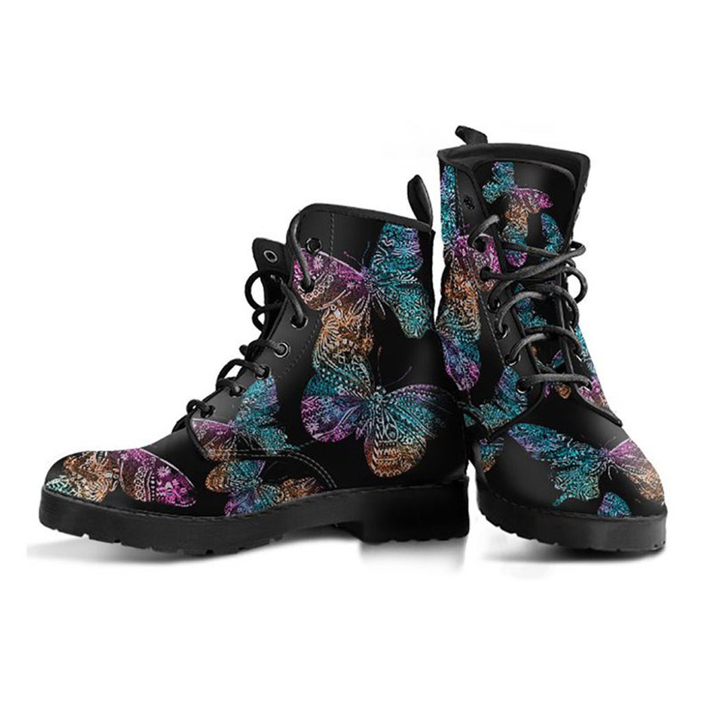 Butterfly Printed Boots | Vegan Leather Lace Up Printed Boots For Women