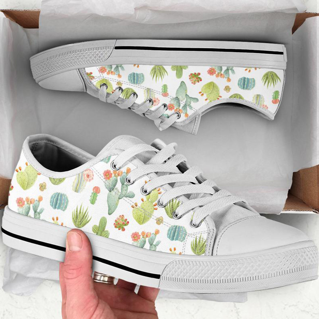White Cactus Shoes | Custom Low Tops Sneakers For Kids & Adults