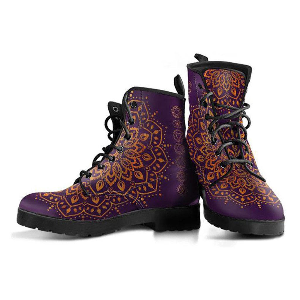 Chakras Printed Boots | Vegan Leather Lace Up Printed Boots For Women