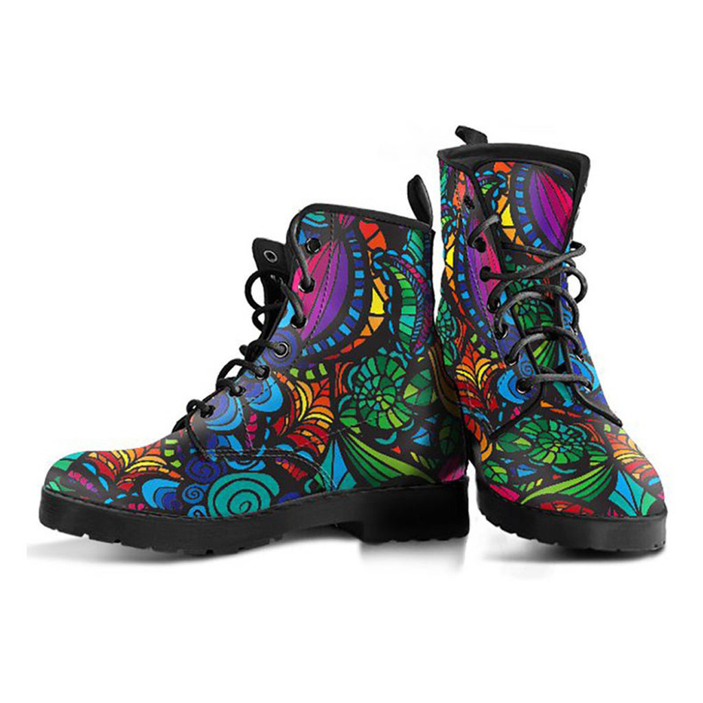 Art Print Boots | Vegan Leather Lace Up Printed Boots For Women