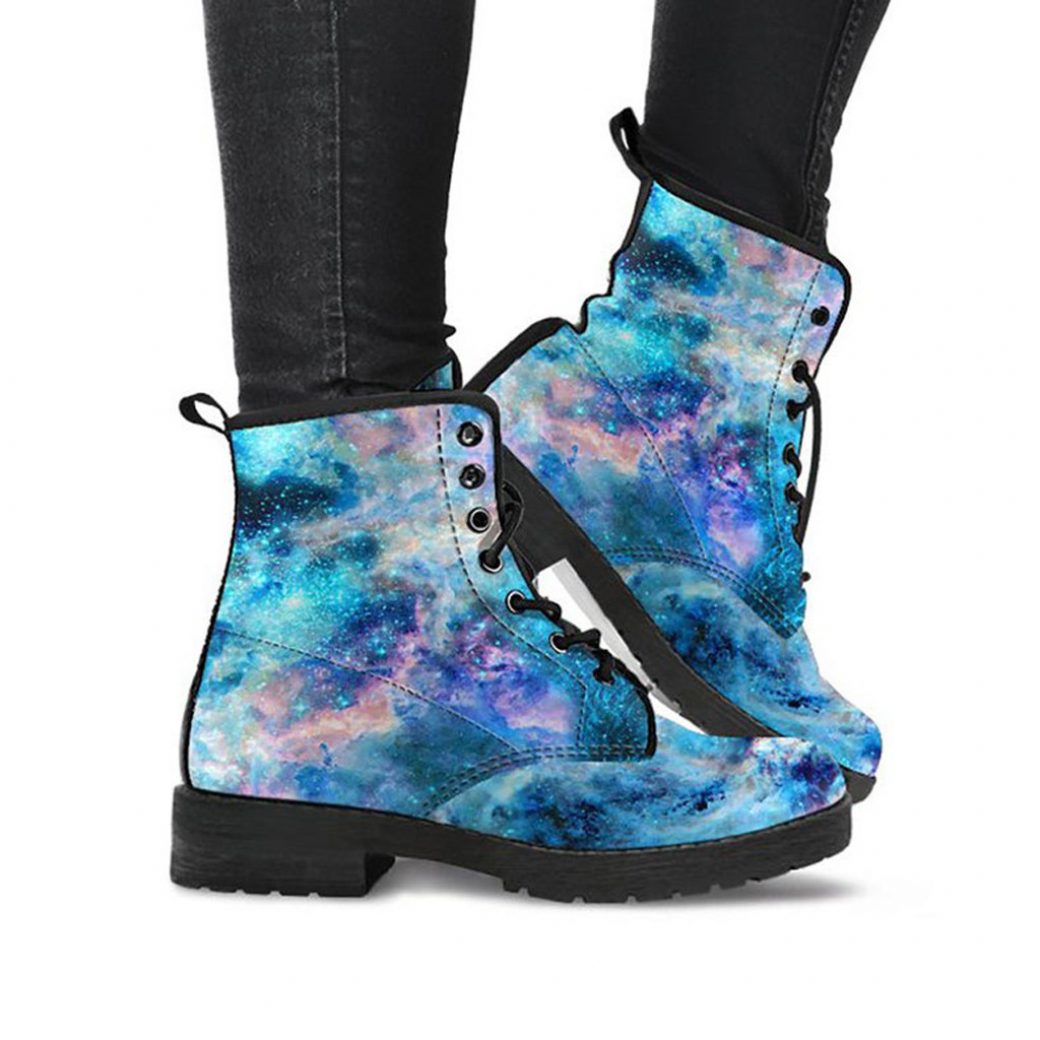 Blue Galaxy Boots | Vegan Leather Lace Up Printed Boots For Women