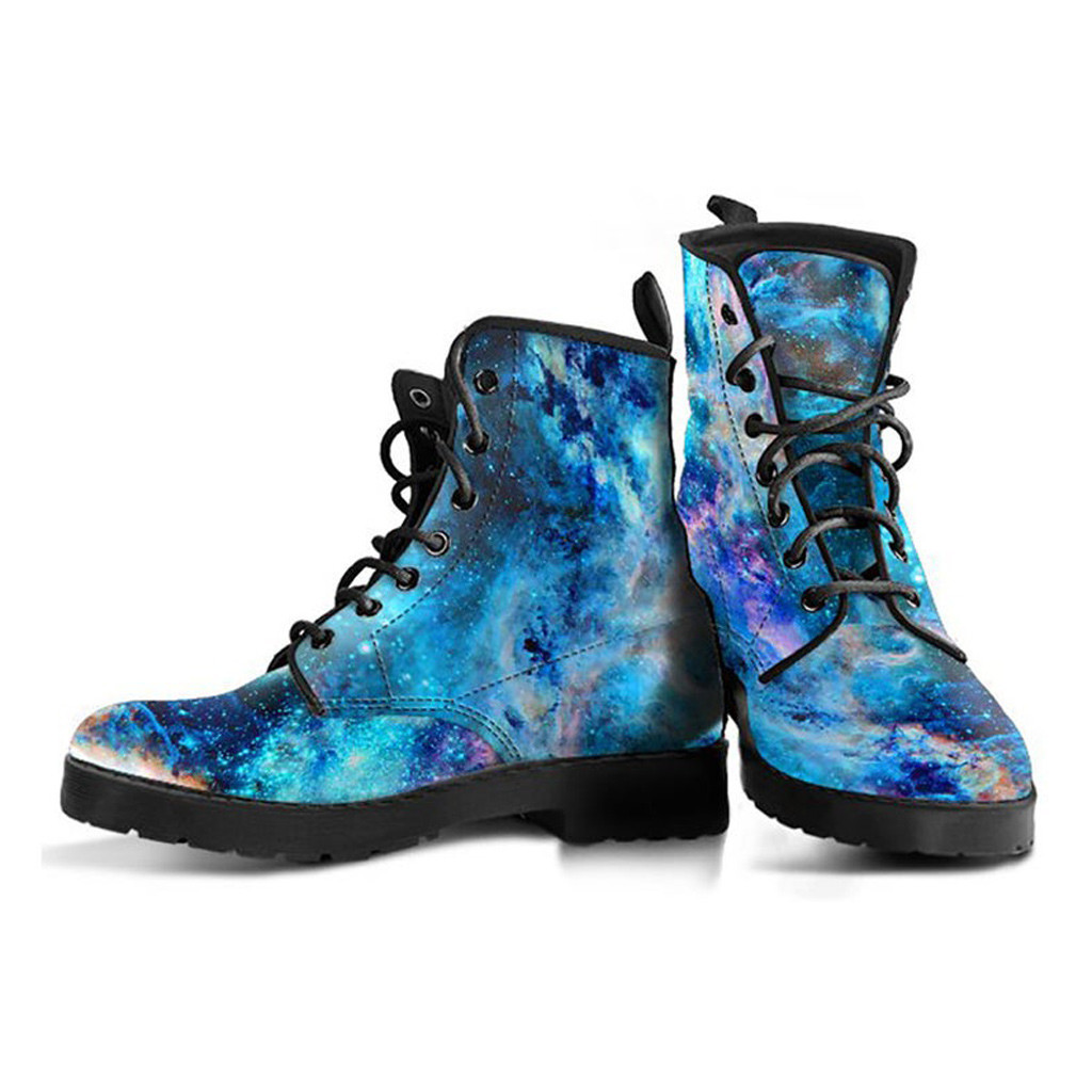 Blue Galaxy Boots | Vegan Leather Lace Up Printed Boots For Women