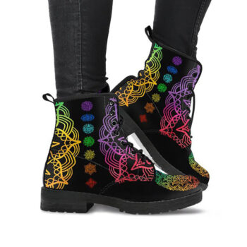 Colorful Chakras Boots | Vegan Leather Lace Up Printed Boots For Women