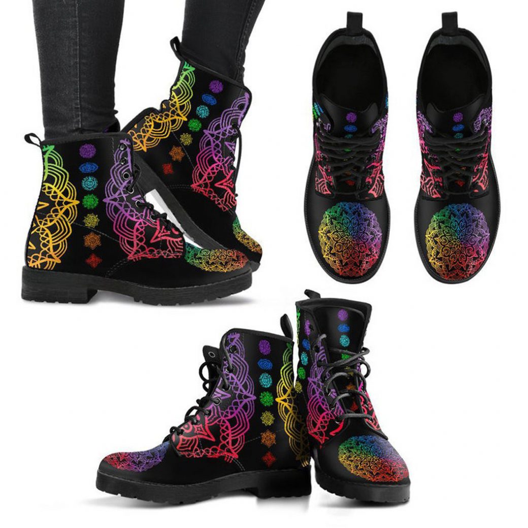 Colorful Chakras Boots | Vegan Leather Lace Up Printed Boots For Women