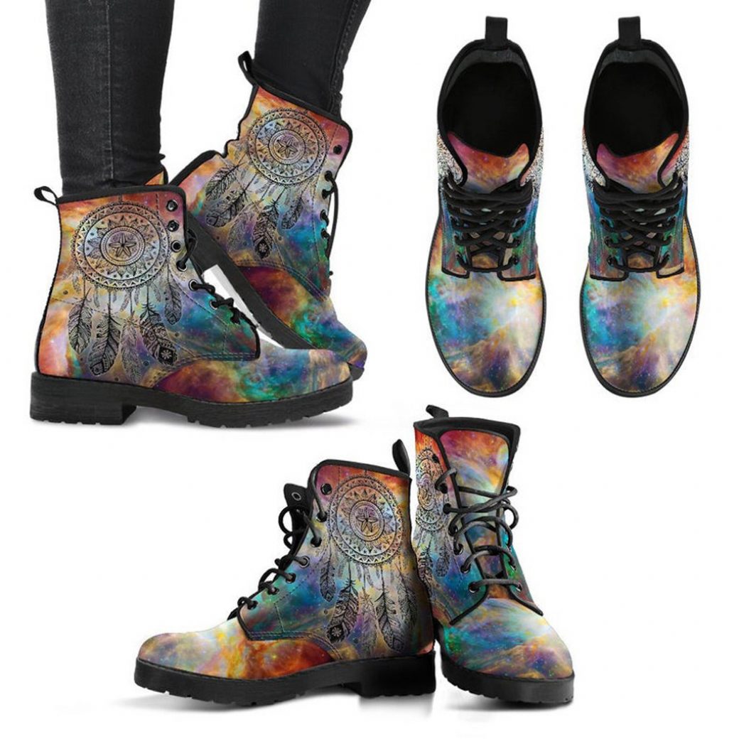 Handmade Dreamcatcher Boots | Vegan Leather Lace Up Printed Boots For Women