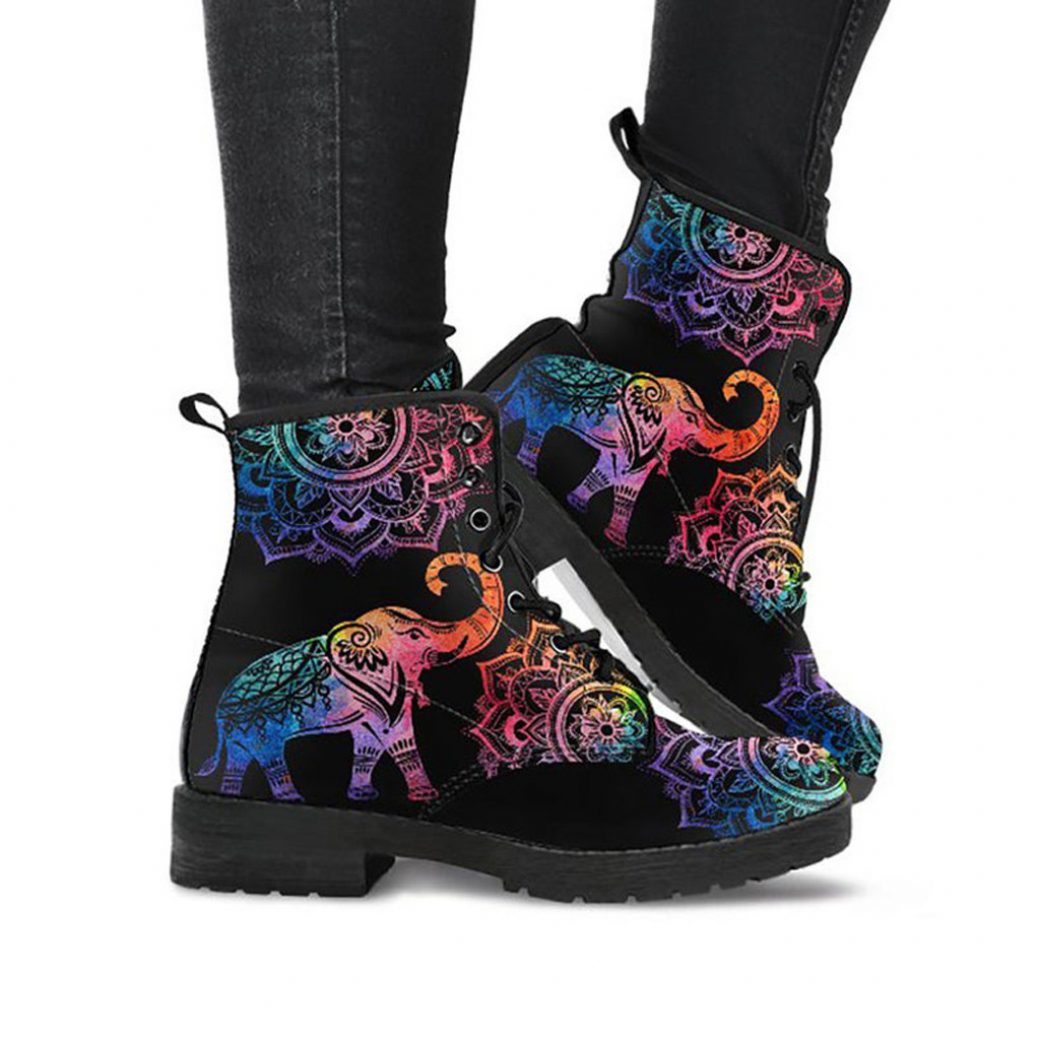 Colorful Elephant Boots | Vegan Leather Lace Up Printed Boots For Women