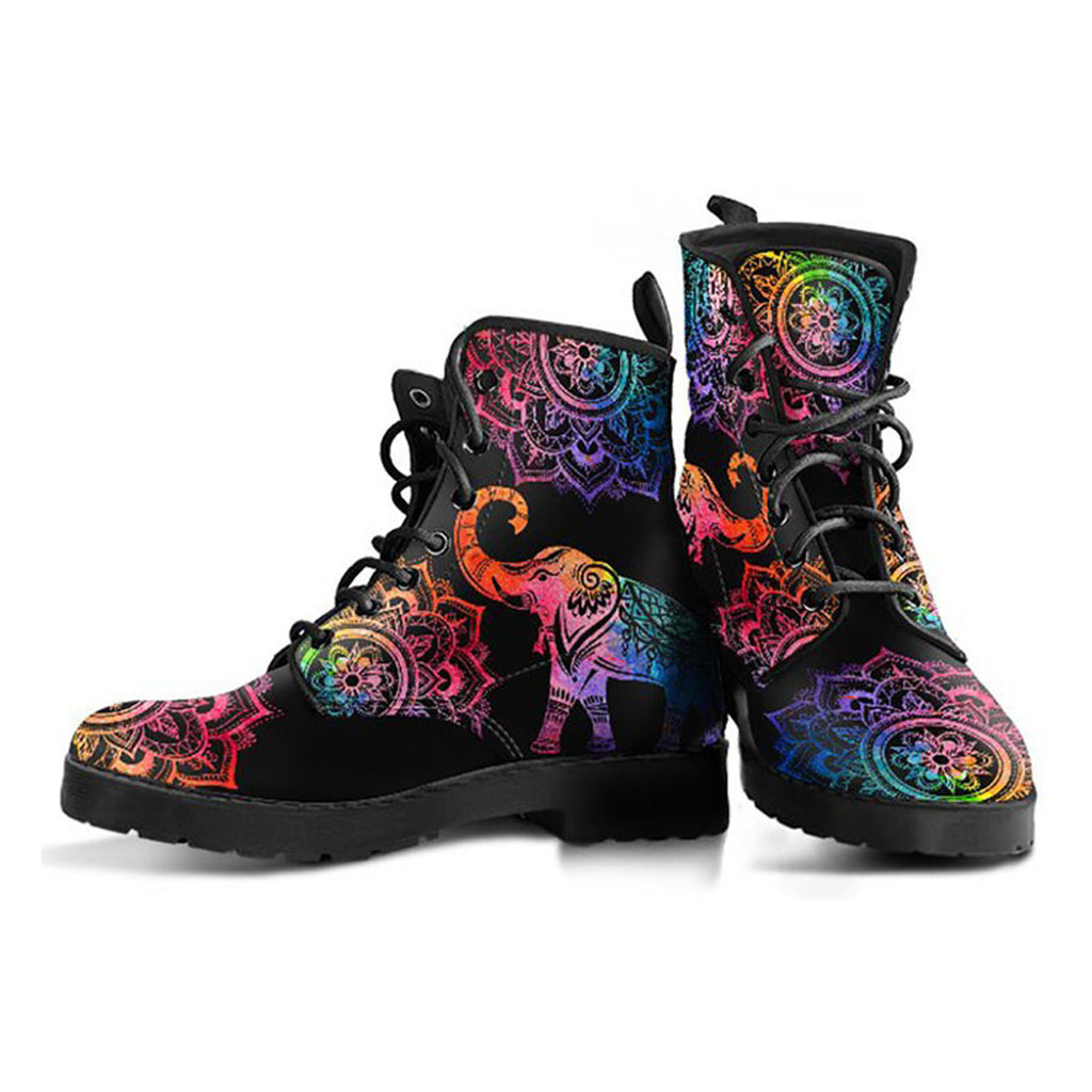 Colorful Elephant Boots | Vegan Leather Lace Up Printed Boots For Women