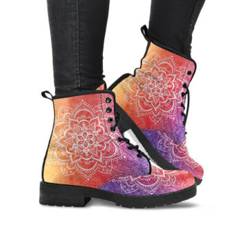 Handcrafted Mandala Boots | Vegan Leather Lace Up Printed Boots For Women
