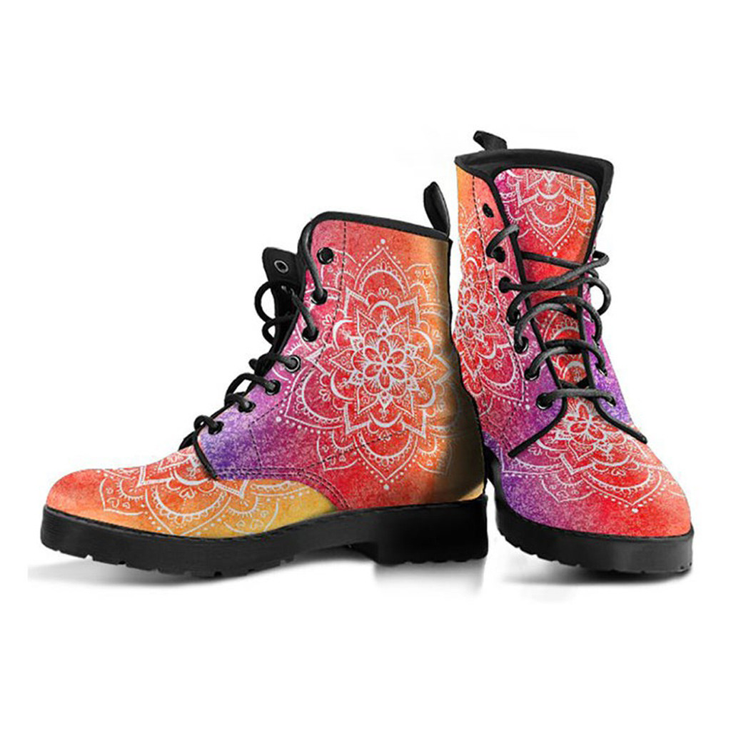 Handcrafted Mandala Boots | Vegan Leather Lace Up Printed Boots For Women