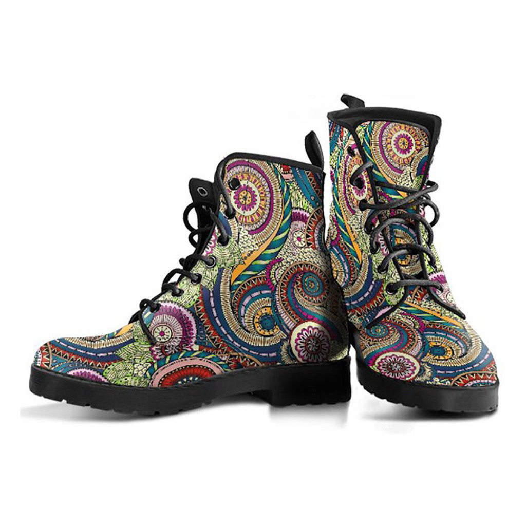 Art Print Boots | Vegan Leather Lace Up Printed Boots For Women