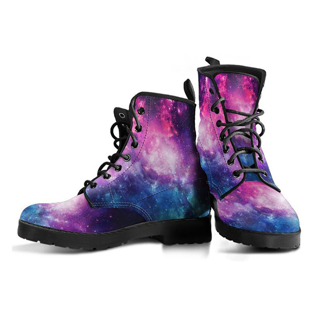 Pink Purple Galaxy Boots | Vegan Leather Lace Up Printed Boots For Women