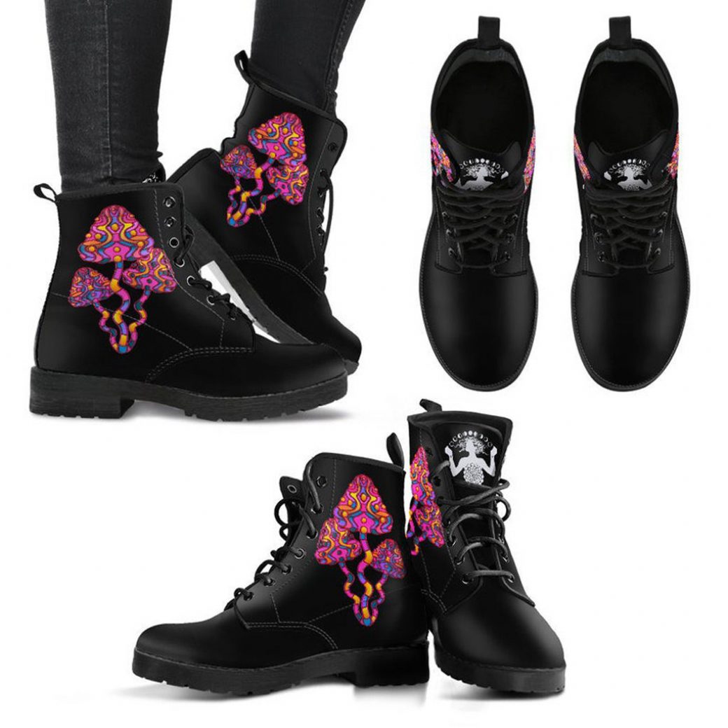 Magic Mushroom Boots | Vegan Leather Lace Up Printed Boots For Women