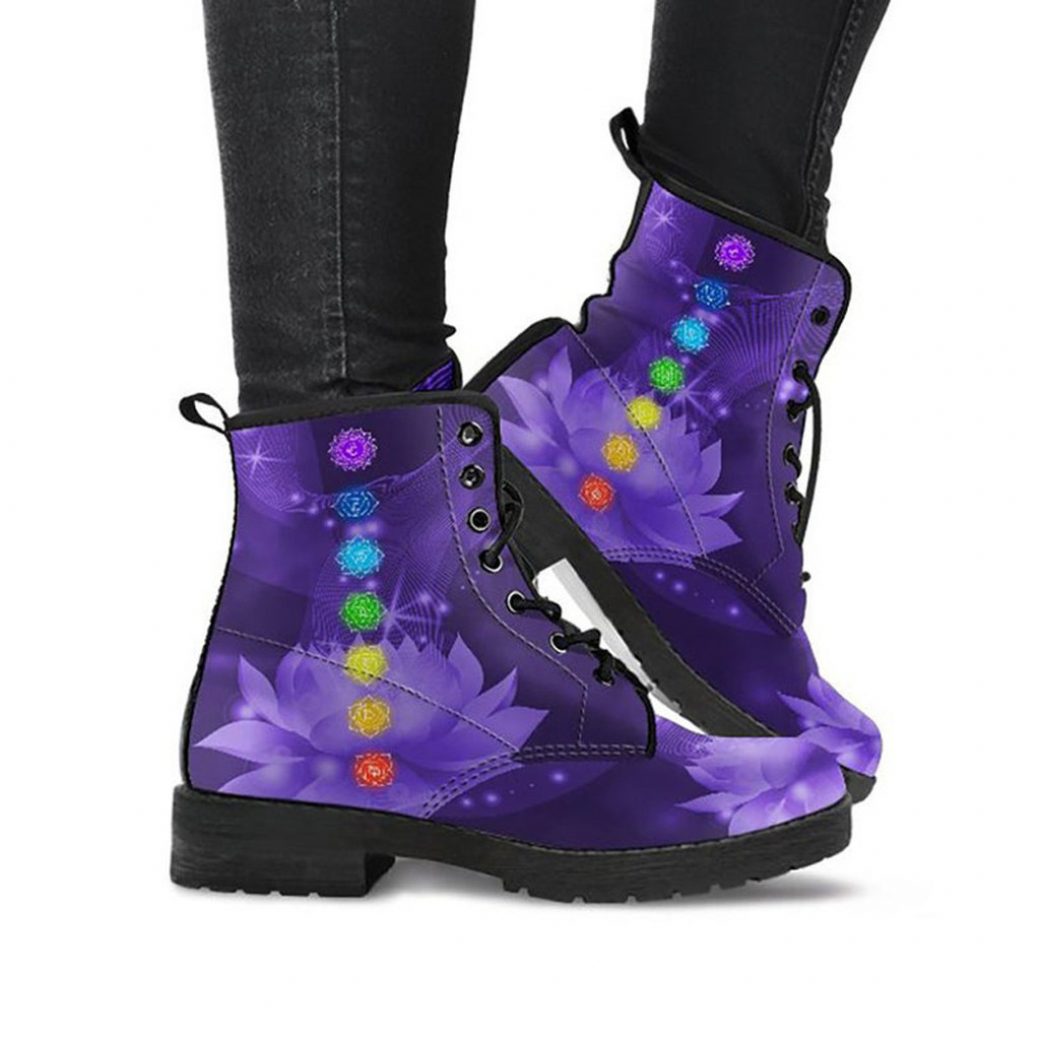 Purple Womens Boots | Vegan Leather Lace Up Printed Boots For Women