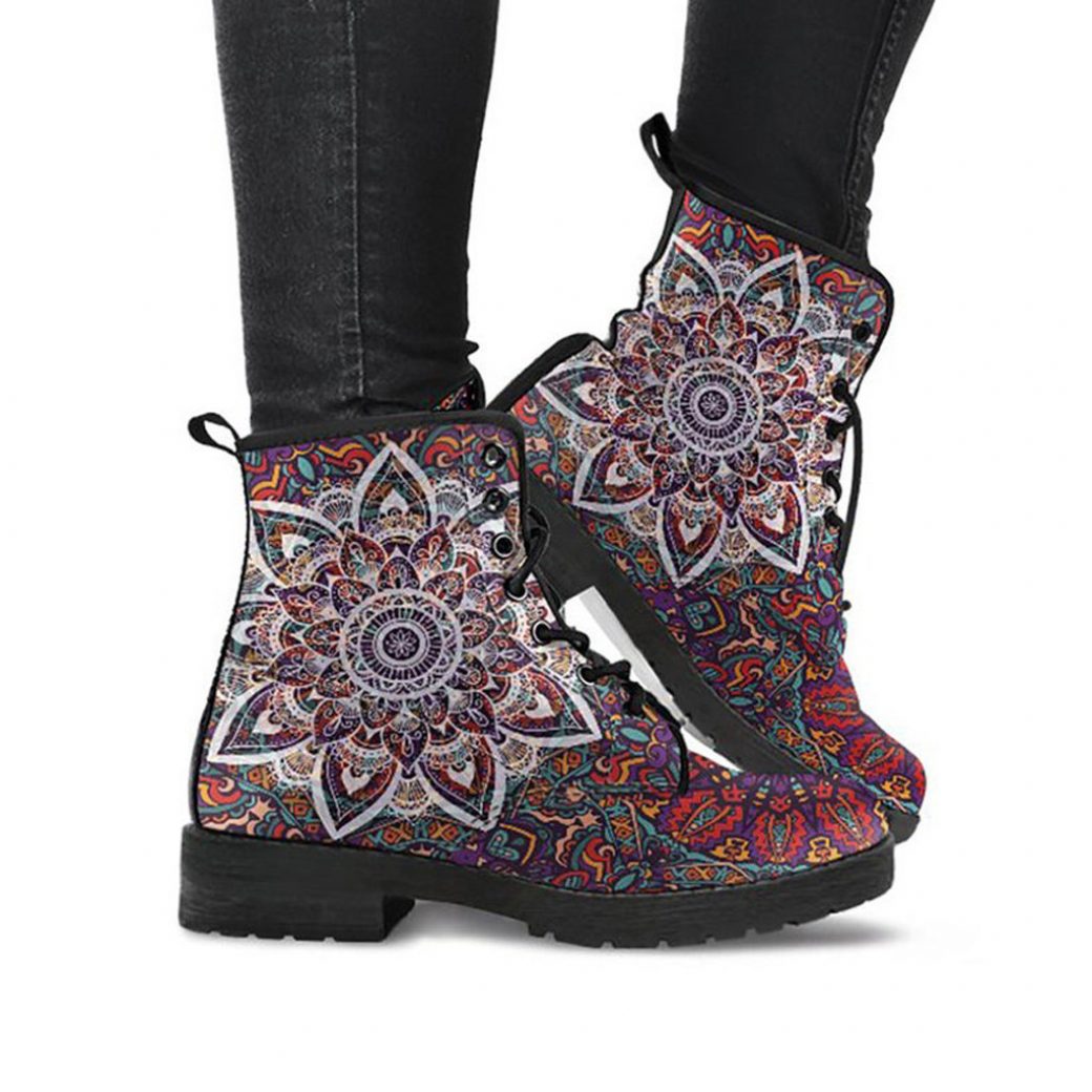 Boho Chic Bohemian Boots | Vegan Leather Lace Up Printed Boots For Women