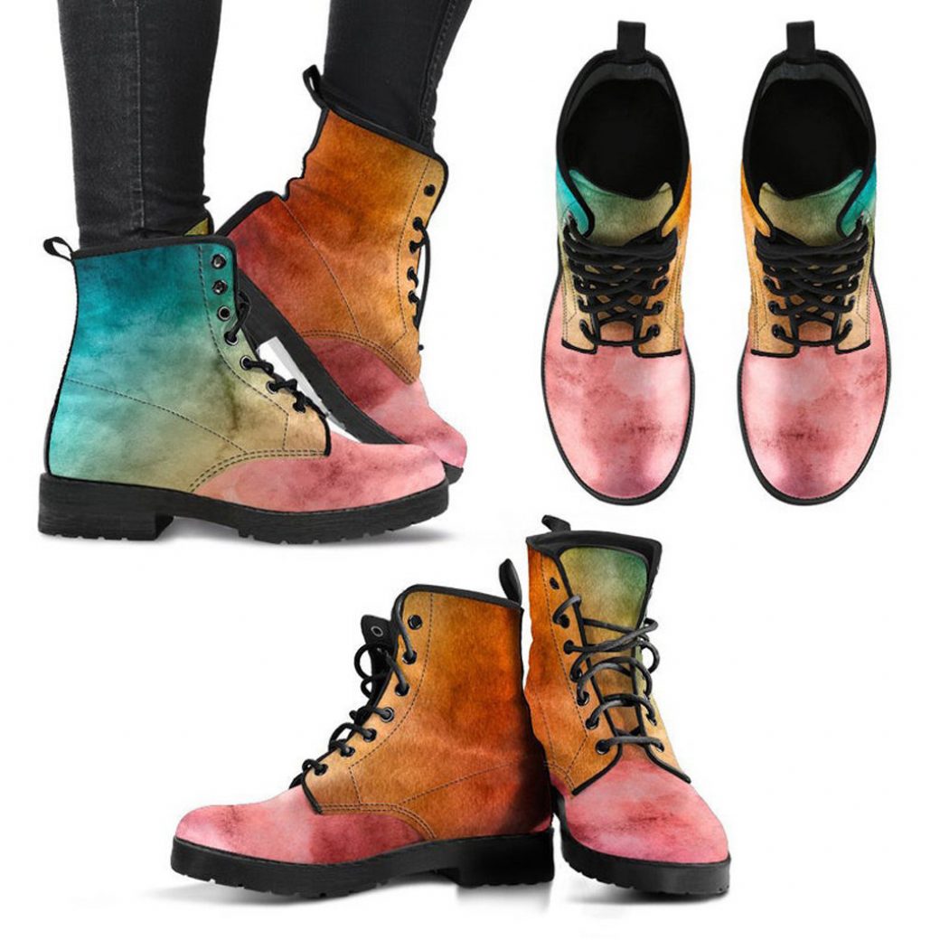 Watercolor Stylish Boots | Vegan Leather Lace Up Printed Boots For Women