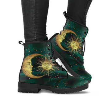 Sun Moon Art Boots | Vegan Leather Lace Up Printed Boots For Women