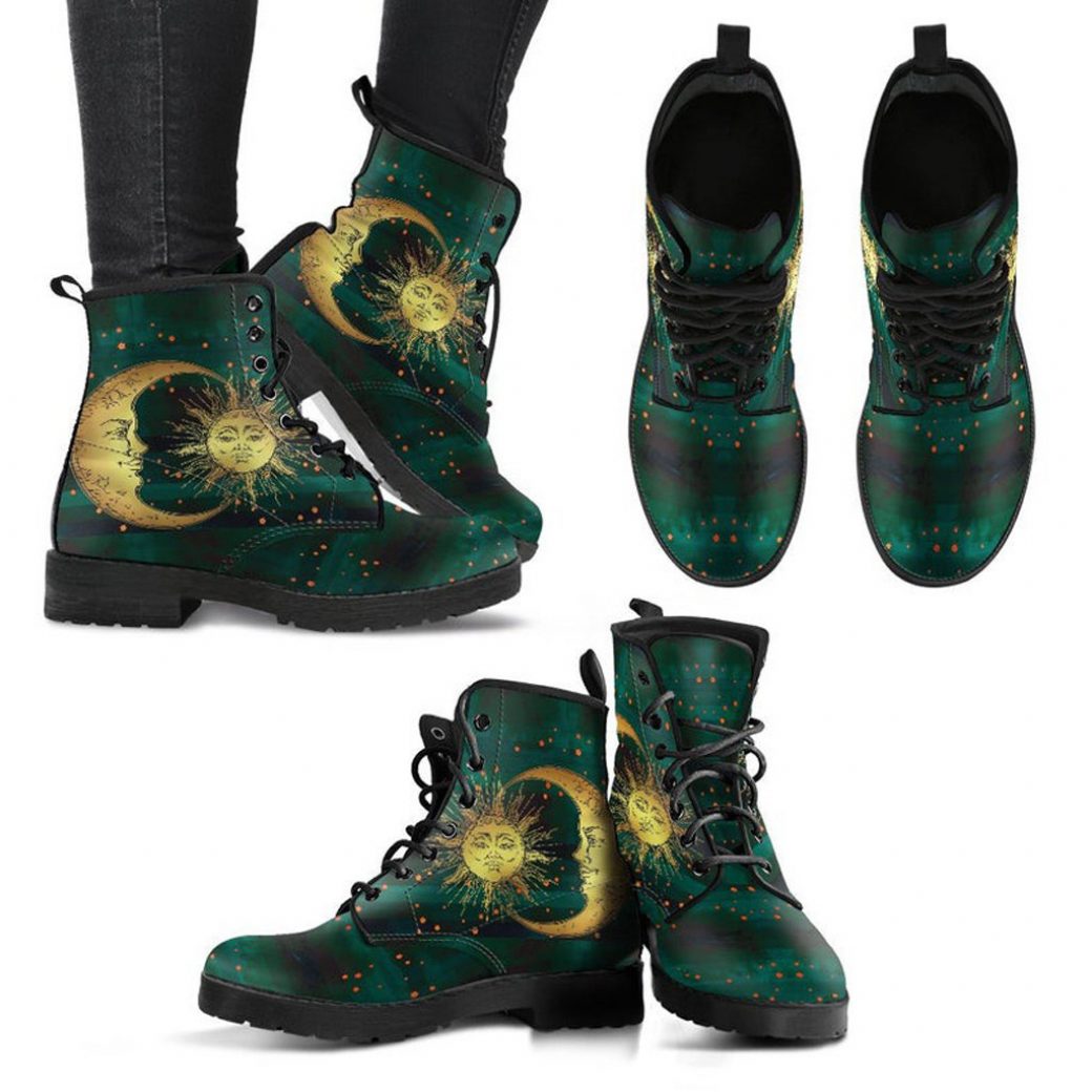 Sun Moon Art Boots | Vegan Leather Lace Up Printed Boots For Women