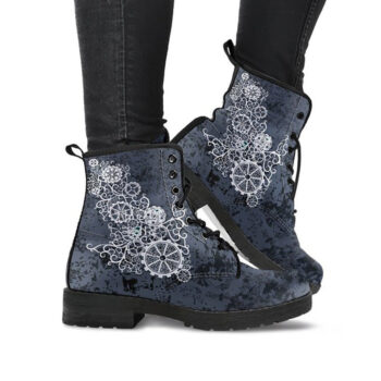 Steampunk Style Boots | Vegan Leather Lace Up Printed Boots For Women